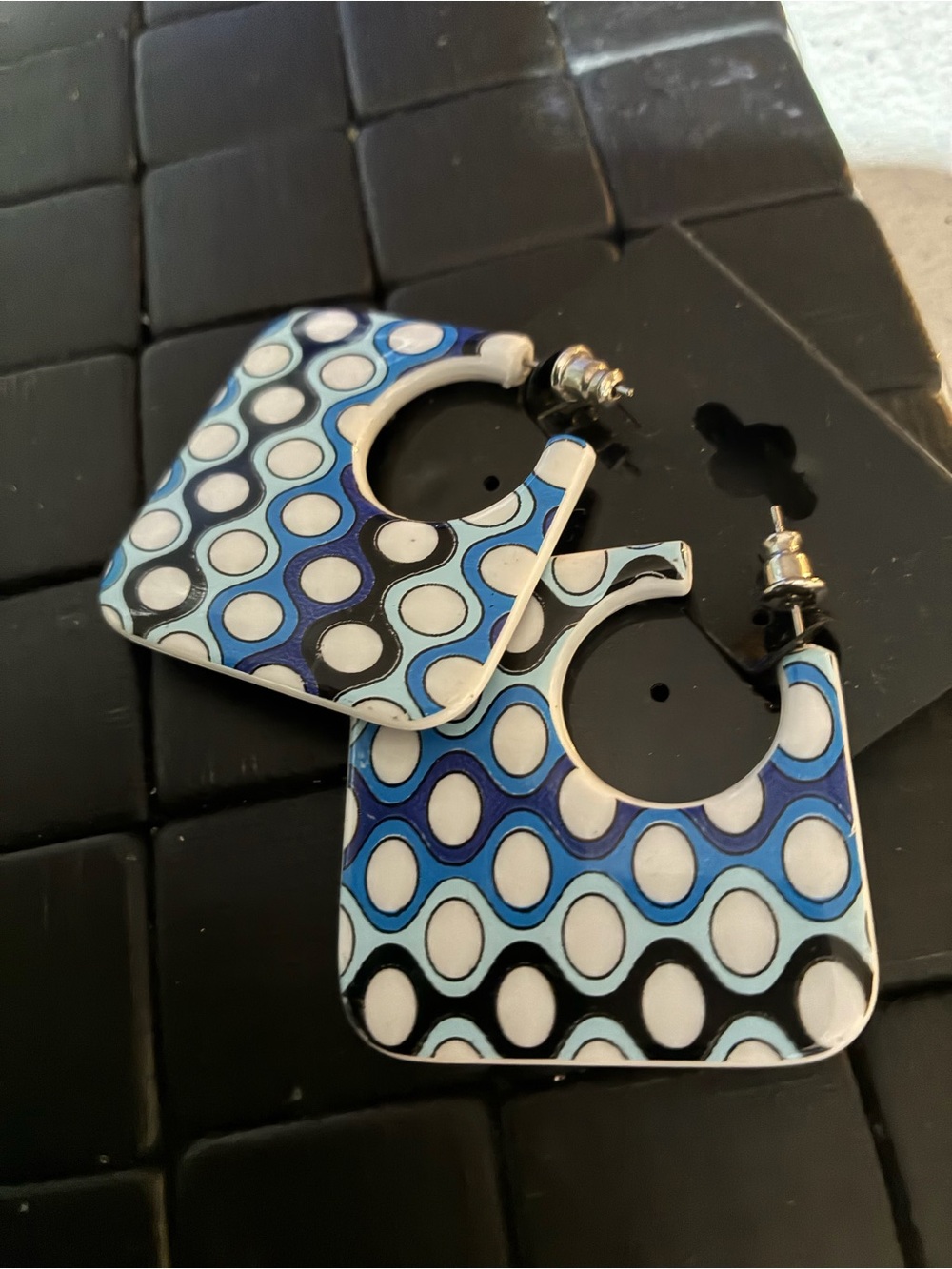 Blue Multi-Pattern Hoop Earrings by